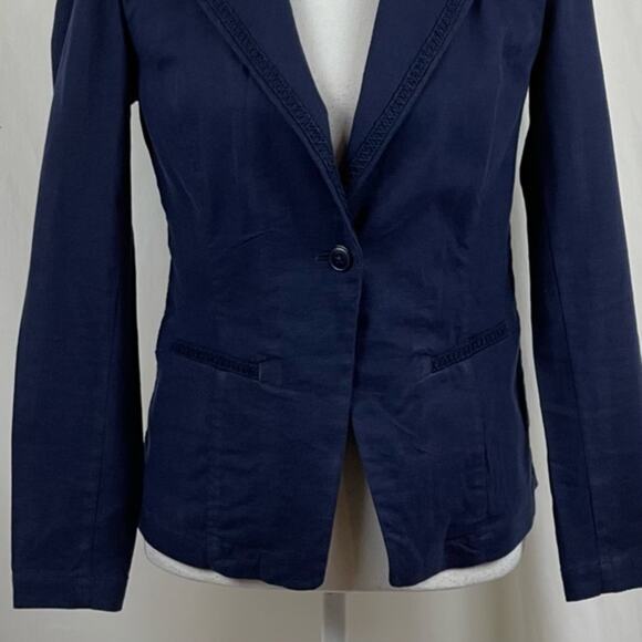 41 Hawthorn Navy Linen Blend Embroidered Jacket Blazer Size XS - Picture 3 of 10